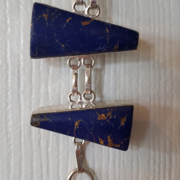 Bracelet,  lapis lazuli gemstone, 925 silver, hand - Picture 2 of 14